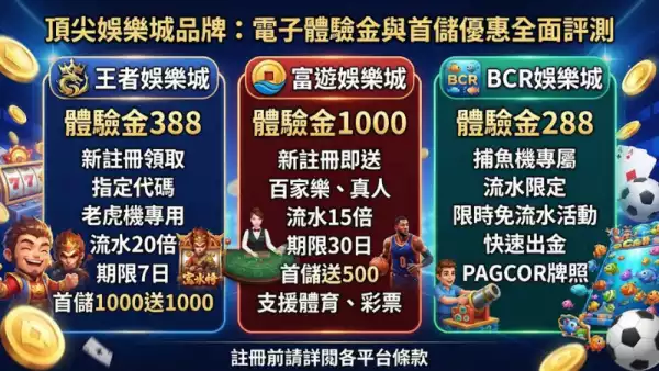 頂尖娛樂城品牌:電子體驗金與首儲優惠全面評測